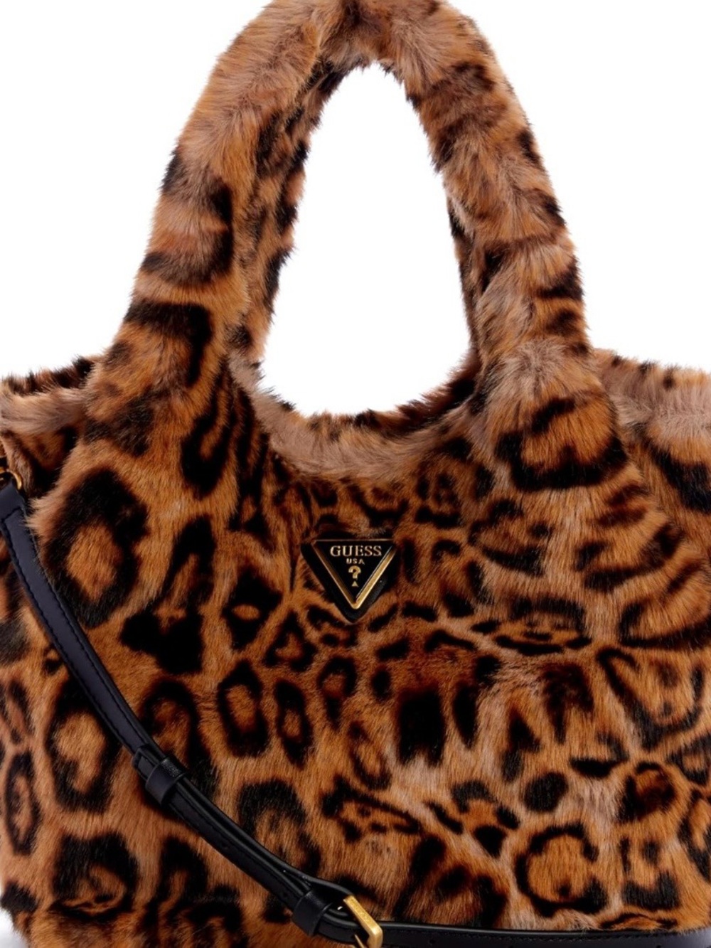 GUESS Leopard-Print Faux Fur Tote in Brown and Black